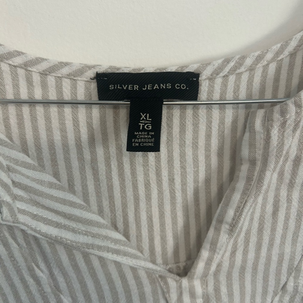 Linen Blend Silver Jeans Grey and White Striped Sleeveless Blouse Coastal - Picture 4 of 5